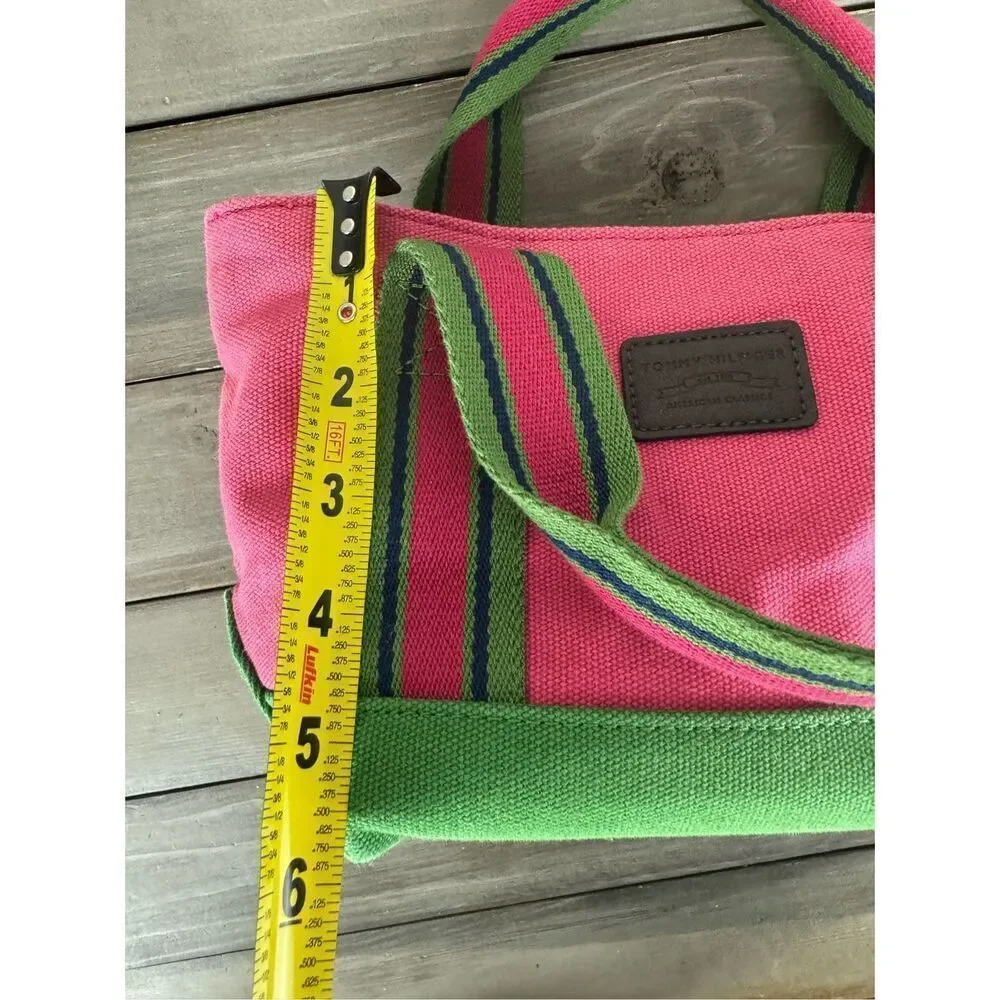 Vintage Tommy Hilfiger Canvas Tote Watermelon Pink Green Y2K Bag - Picture 8 of 8